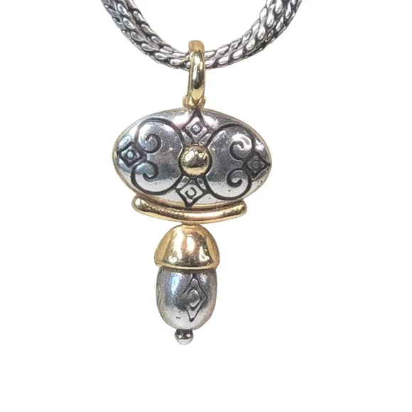 Brighton Venezia Gold/Silver Scrolled Oval Pendant 3-Strand Necklace Retired